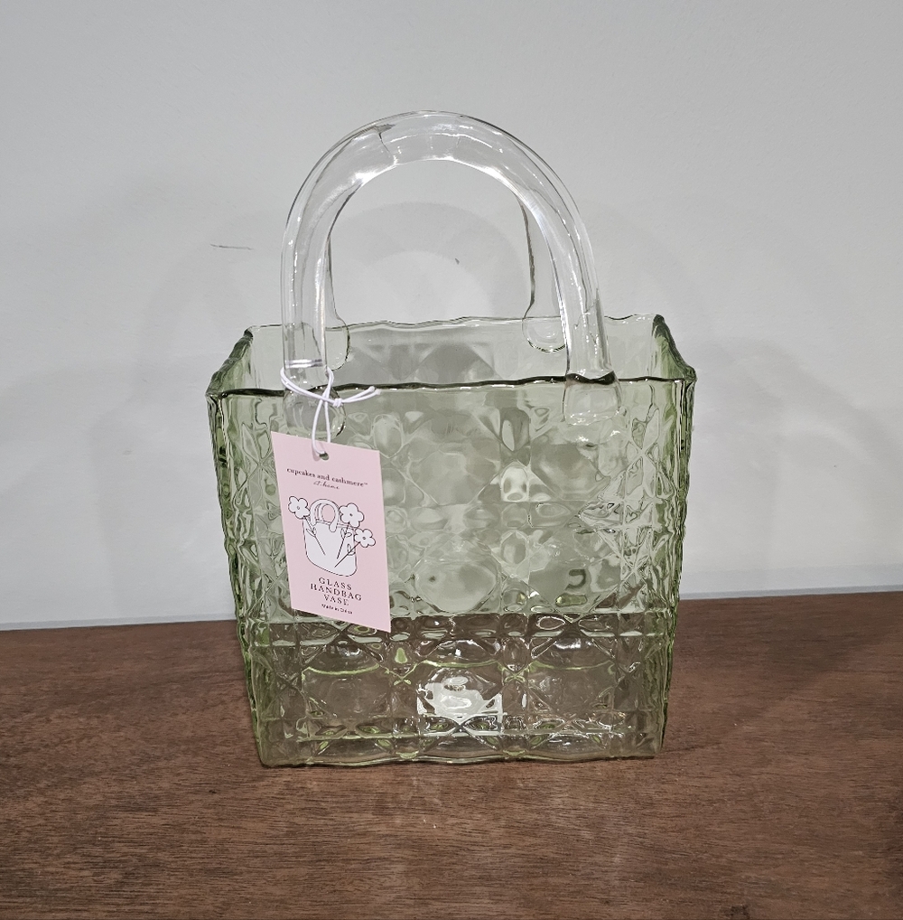 Cupcakes and Cashmere Glass Vase Green & Clear Decorative Handbag Design